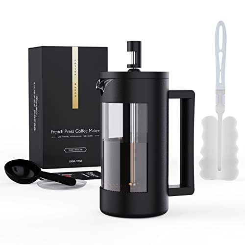 Premium French Press Coffee Maker: BPA-Free Plastic Glass Press for Camping, Tea, and Frothed Milk - Rust-Free, Dishwasher Safe - Available in 12 oz & 21 oz Sizes